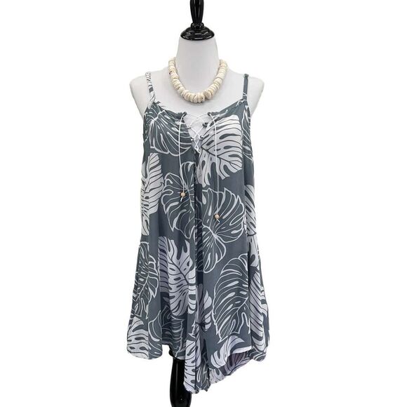 Kau wela Summer Mini Romper Beach Boho Romper Gypsy Overall Wide Leg Monstera - Picture 1 of 16